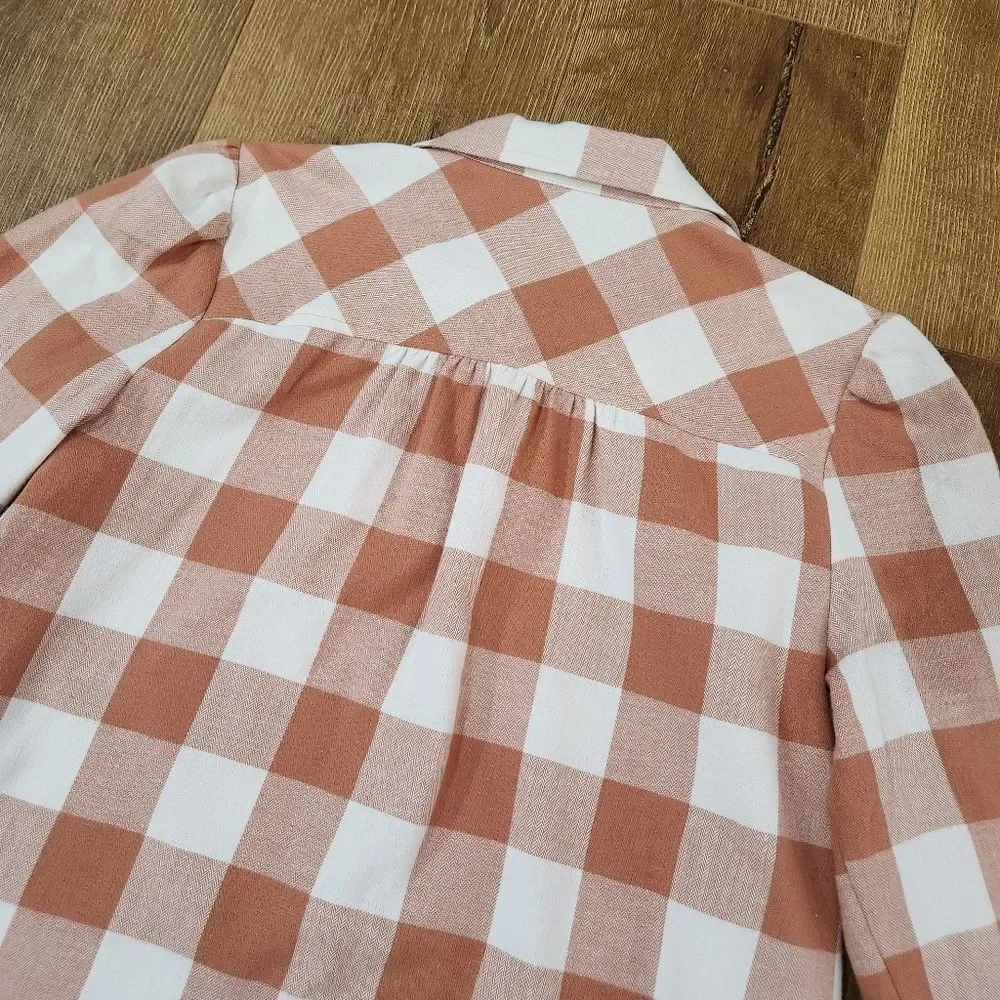 Loft Petite Flannel Plaid Round Collar Shirt sz small cottagecore prairiecore - Picture 8 of 11